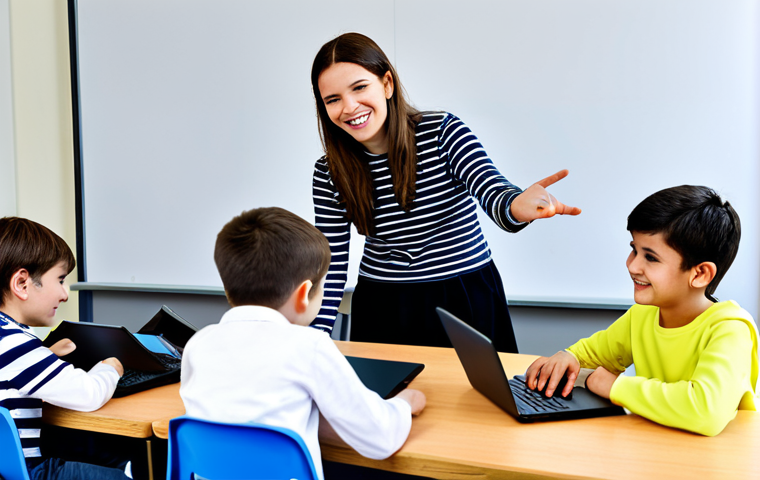 **

A professional programming education instructor, fully clothed in appropriate attire, teaching a group of children coding in a modern classroom setting. The instructor is enthusiastically explaining a concept, surrounded by engaged students working on laptops. The scene emphasizes the positive aspects of the job, such as the joy of seeing children learn and create. Safe for work, appropriate content, professional, family-friendly, perfect anatomy, natural proportions, well-formed hands, proper finger count.

**
