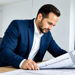 **

A professional architect, fully clothed in a modest business casual outfit, is reviewing blueprints in a bright, modern office. Natural lighting, clean environment, perfect anatomy, correct proportions, well-formed hands, appropriate attire, safe for work, professional, family-friendly.

**