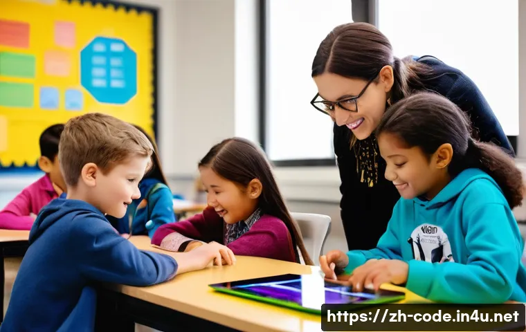 코딩교육지도사 시험 전 체크리스트 - **Prompt:** A vibrant, brightly lit classroom filled with a diverse group of elementary school child...