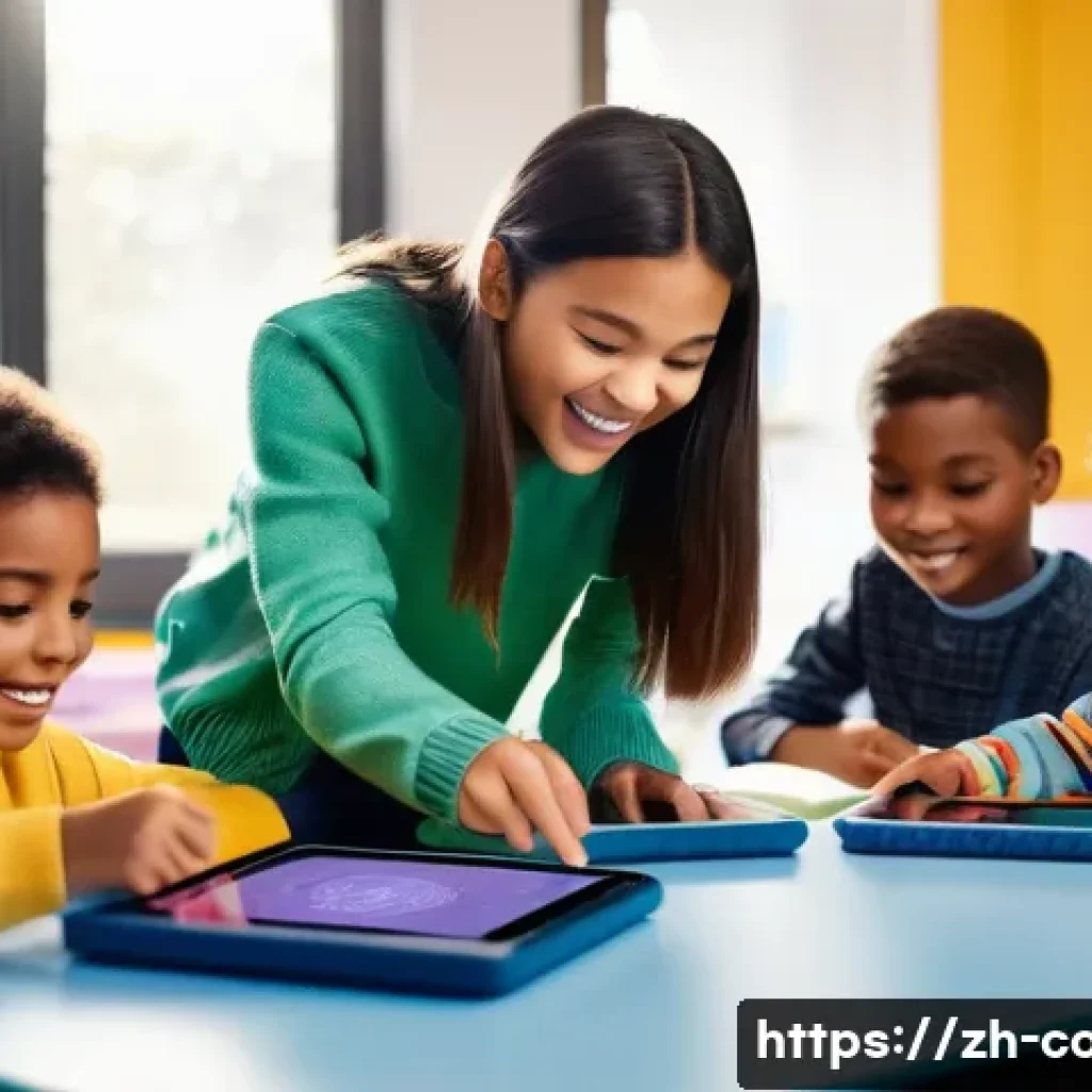 코딩교육지도사 연봉 협상 사례 - **A joyful and diverse elementary school classroom scene.** A female programming instructor, in her ...