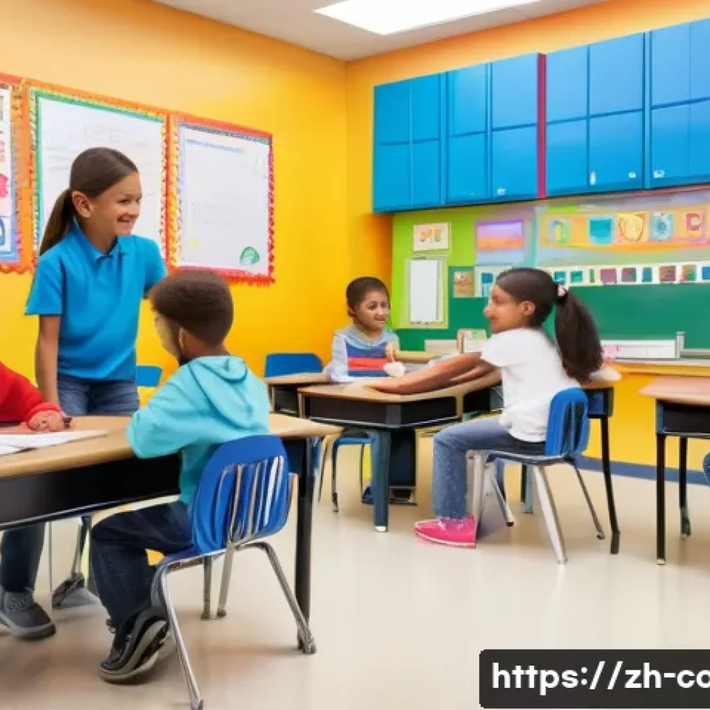 코딩교육지도사와 학습 자료 제작 사례 - **Prompt:** A vibrant and bustling elementary school classroom, bathed in warm, natural light. Diver...