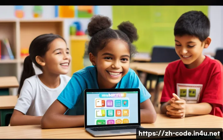 코딩교육지도사와 신입 강사 교육 사례 - **Prompt: "Dynamic and engaging elementary school coding classroom scene. A diverse group of cheerfu...