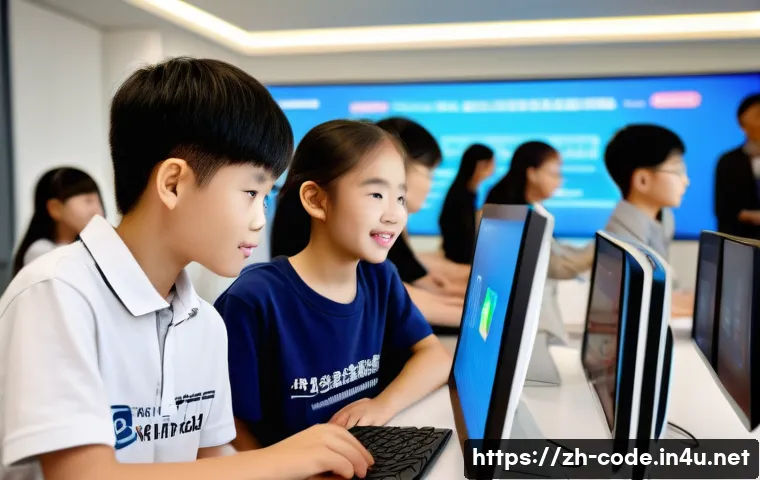 코딩교육지도사 자격증과 취업 성공 확률 - A modern classroom scene featuring a confident Chinese programming education instructor teaching a d...