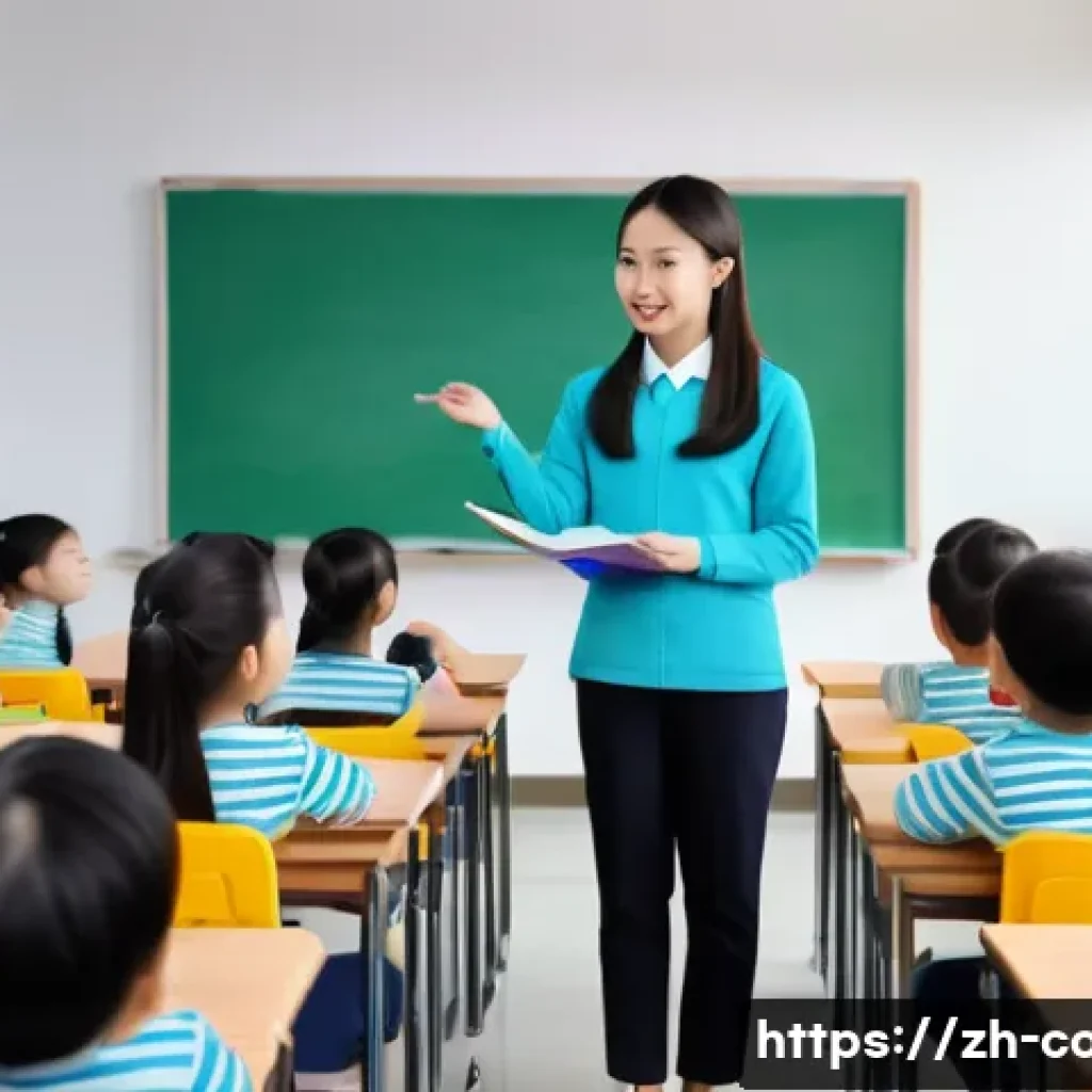 코딩교육지도사 자격증 공부에 유용한 블로그 - A modern classroom scene in a Chinese primary school setting, featuring a young female programming e...