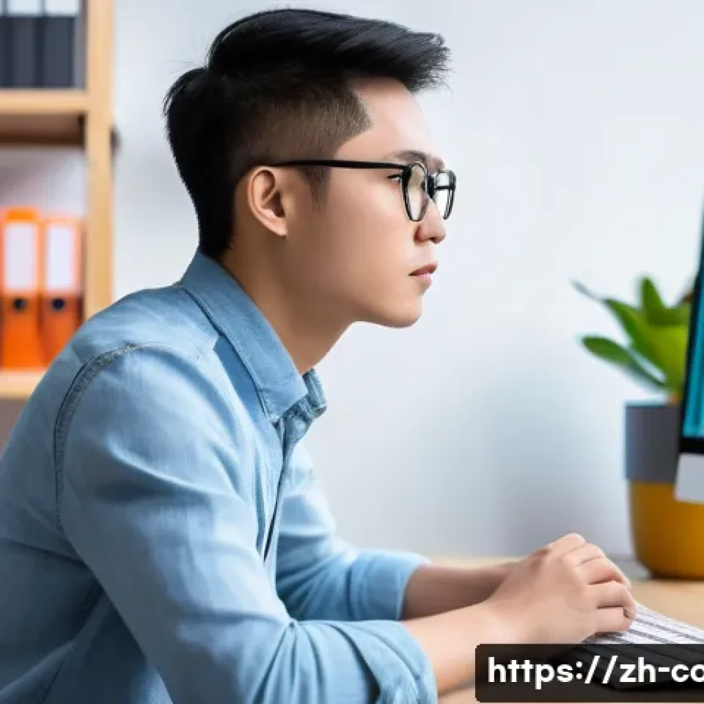 코딩교육지도사와 취업 정보 사이트 - A modern workspace scene featuring a young Chinese professional programmer, dressed in casual smart ...