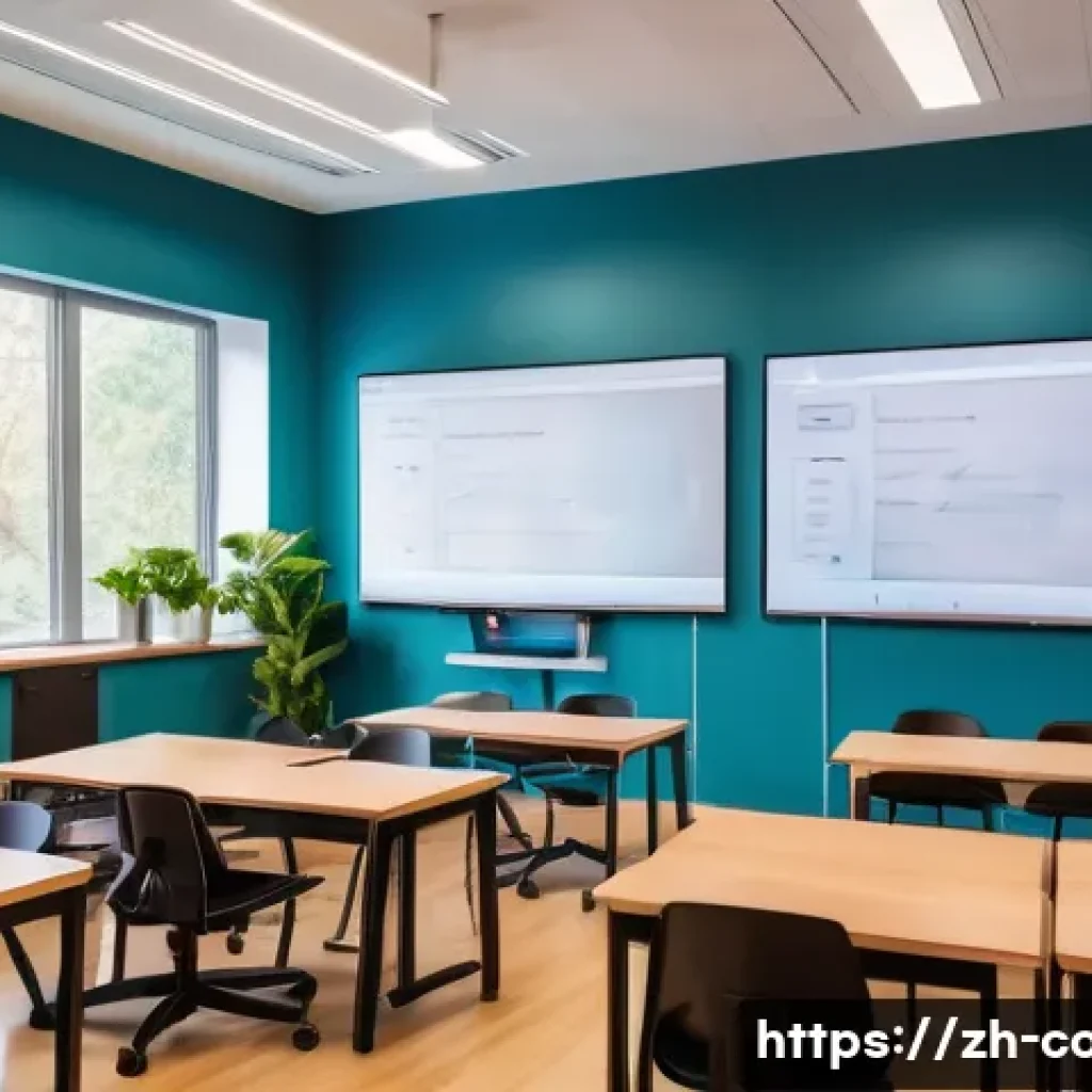 코딩교육지도사와 오프라인 강의 준비법 - A modern, spacious programming classroom with large windows allowing natural warm light to fill the ...