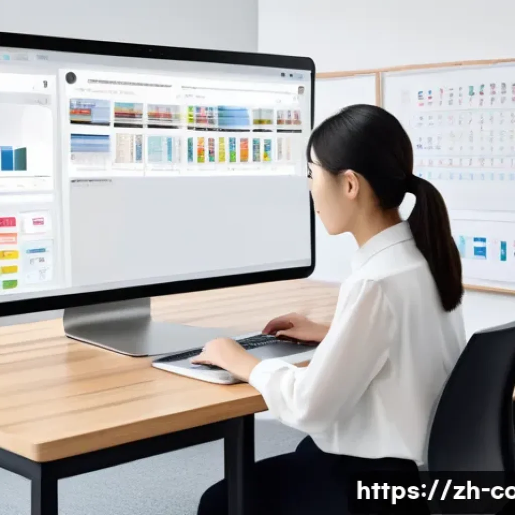 코딩교육지도사로서 교육 이력을 관리하는 방법 - A modern digital classroom scene showing a young Chinese teacher efficiently managing teaching recor...