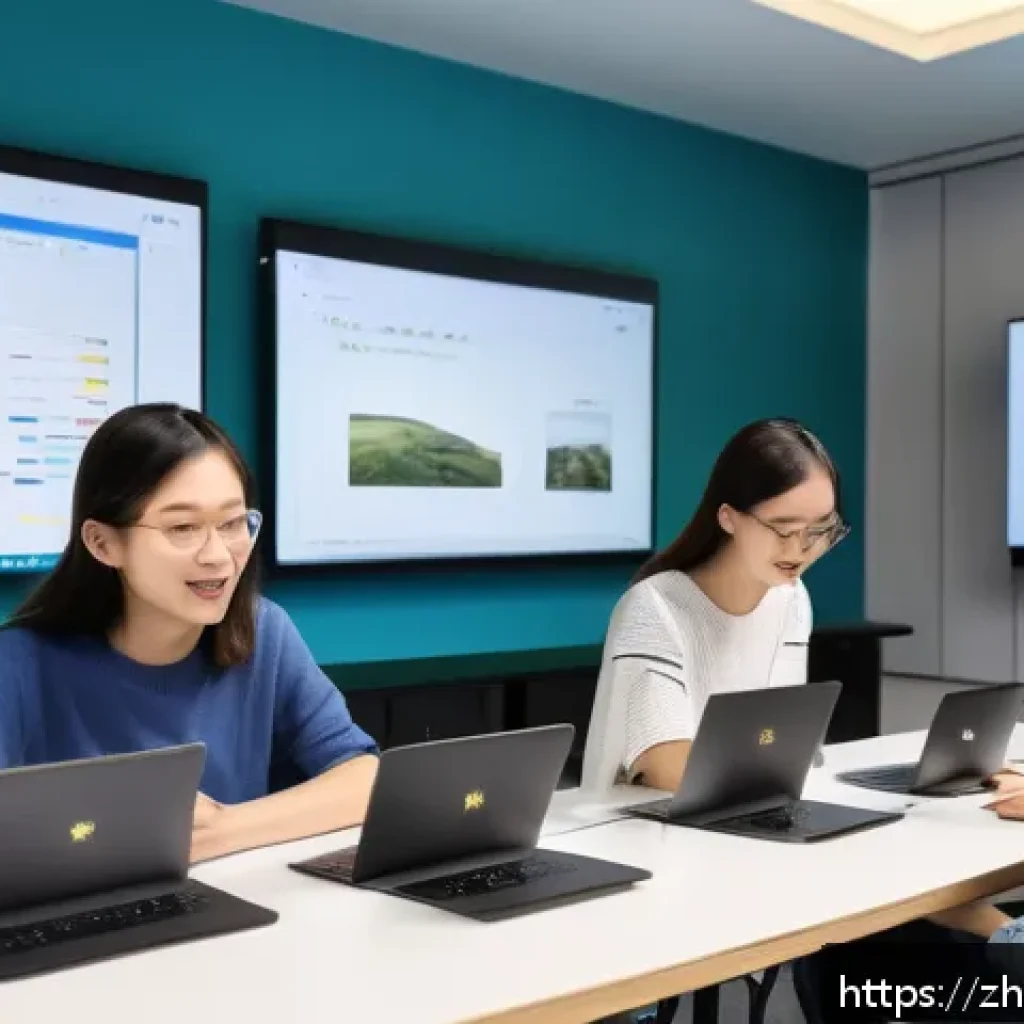 코딩교육지도사 온라인 강의 추천 - A modern online coding classroom scene featuring a diverse group of young adult Chinese students att...