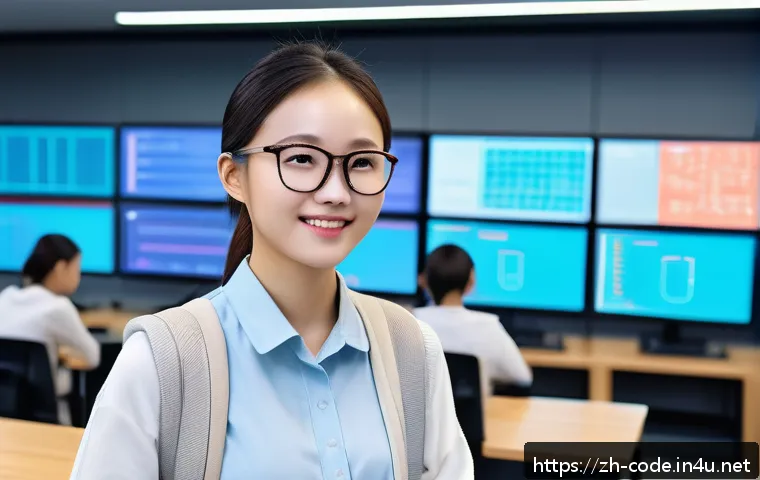 코딩교육지도사로서 업무 만족도 조사 - A modern coding education classroom scene in China, featuring a young female coding instructor weari...