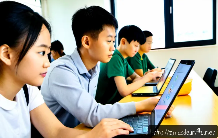 코딩교육지도사와 학습 평가 방법 - Photorealistic classroom scene of a coding education instructor observing diverse teenage students w...