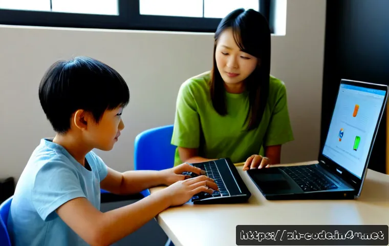 코딩교육지도사와 교육 상담 사례 분석 - Photorealistic educational counseling session in a bright modern learning center, a compassionate Ea...