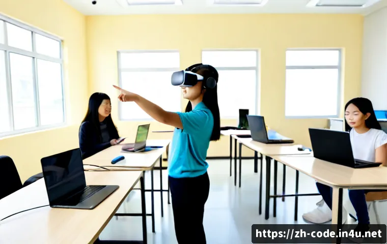 코딩교육지도사와 메타버스 교육 - Photorealistic modern coding education instructor guiding a diverse group of adult learners in a bri...