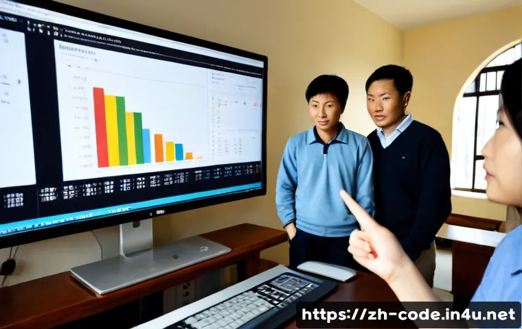 코딩교육지도사와 빅데이터 분석 사례 - Photorealistic university coding instructor guiding a small group of adult learners around a large m...